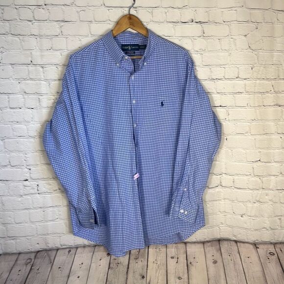 Ralph Lauren Mens Classic Fit Blue Check Shirt  Button Down Shirt 17 1/2 32/33 - Picture 1 of 6